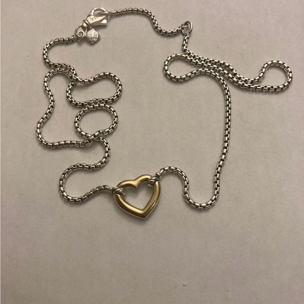 David Yurman Gold and Silver Heart Pendant Necklace